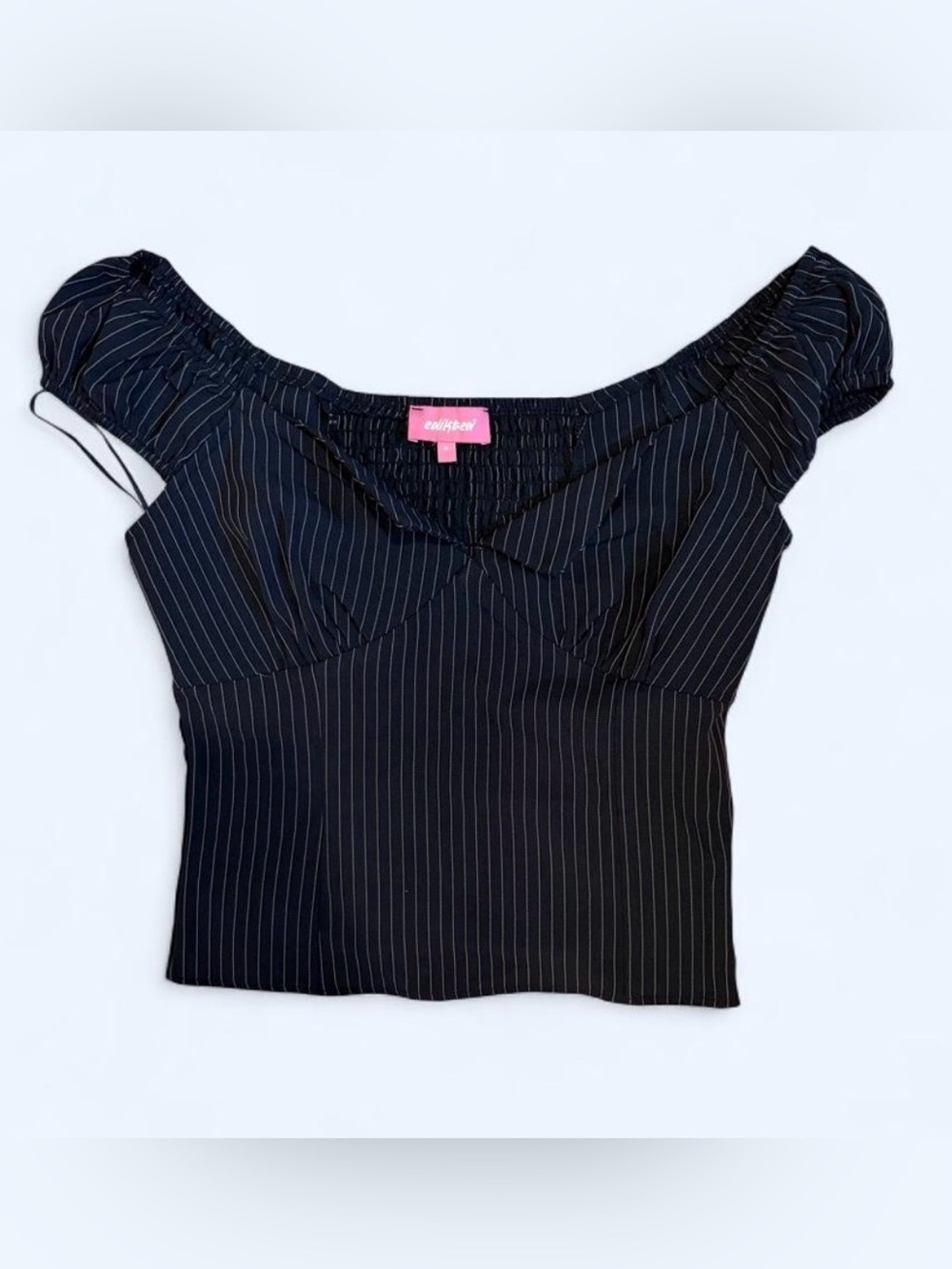 Edikted Navy Pinstripe Crop Top